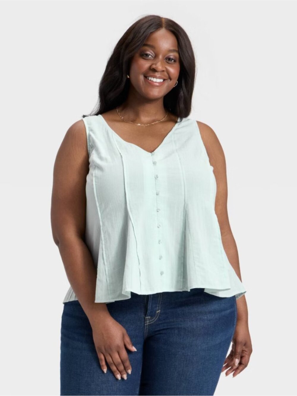 Universal Thread XXL Womens Tank Top Button Down Pintuck Blue